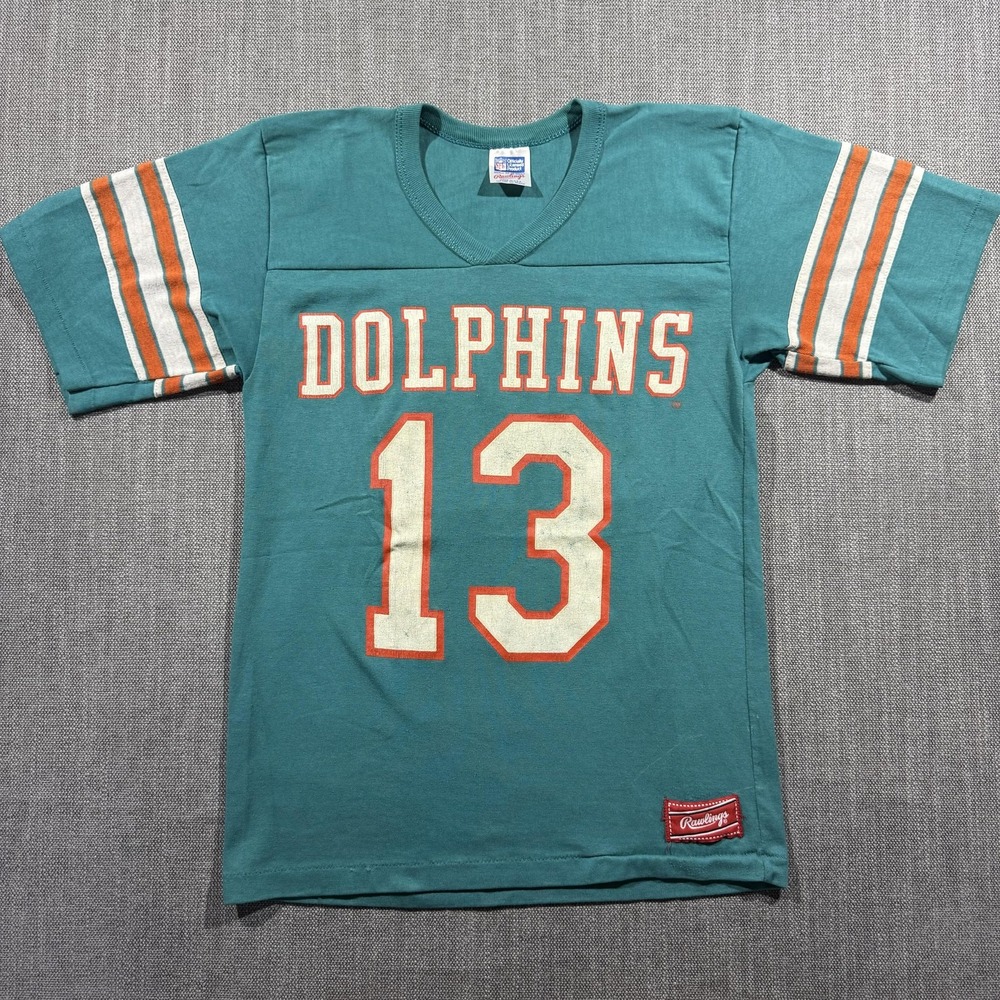 Vintage Miami Dolphins Jersey Mens Small Blue NFL Football 13 Rawlings USA 80s